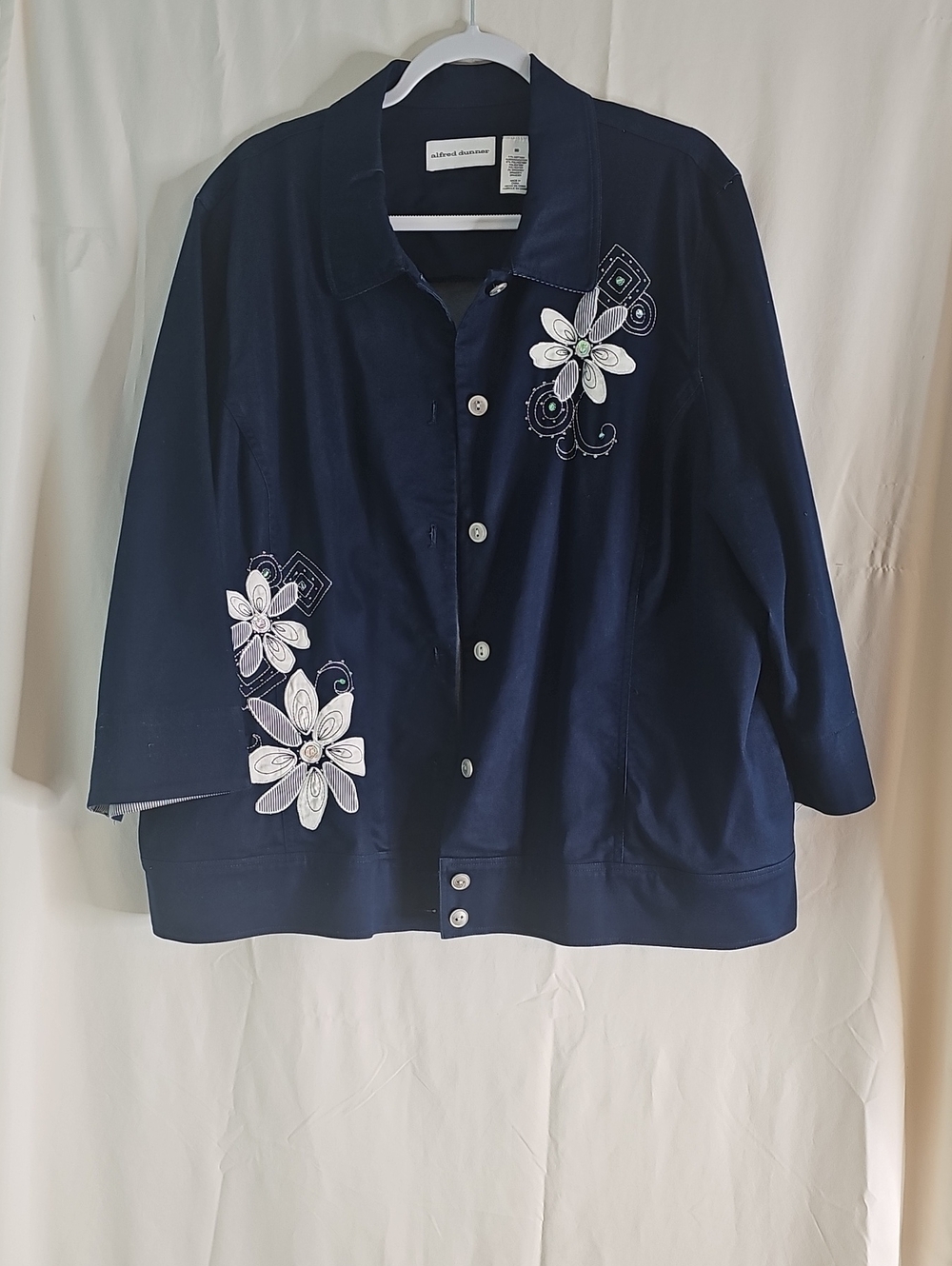 Y2K Alfred Dunner Navy Jacket with White Floral Embroidery